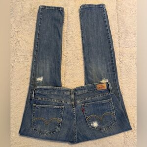 Levi's 524 Too Superlow Blue Straight Leg Distressed Denim Jeans | Size:11 Short